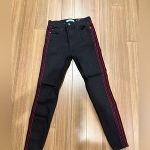 7 For All Mankind Black Skinny Jeans with Red Side Stripe
